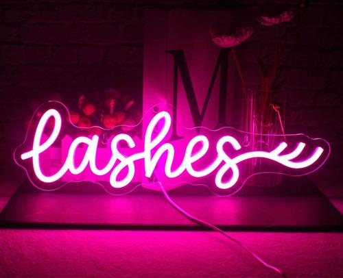 Letrero Led Neón Lashes Spa Nails Uñas Salón Boutique Mujer Rosa
