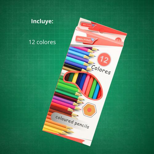 12 Pz Lápices Colores Util Escolares Madera Punta Resistente