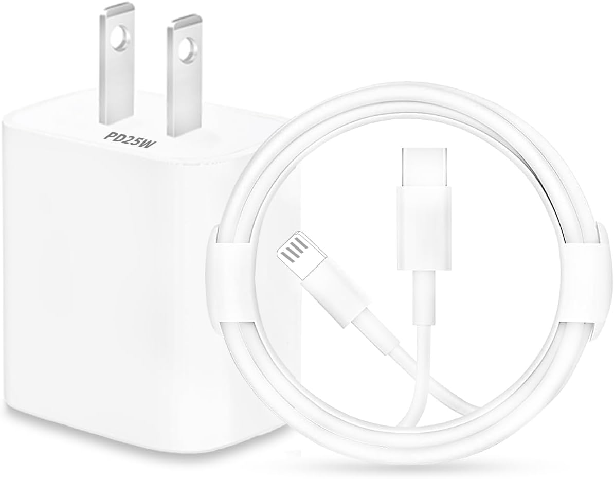 Cargador Rápido 25W para iPhone Tipo C con Cable 1M Compatible con iPhone 14/13/12/11/X/iPad Carga Eficiente y Segura