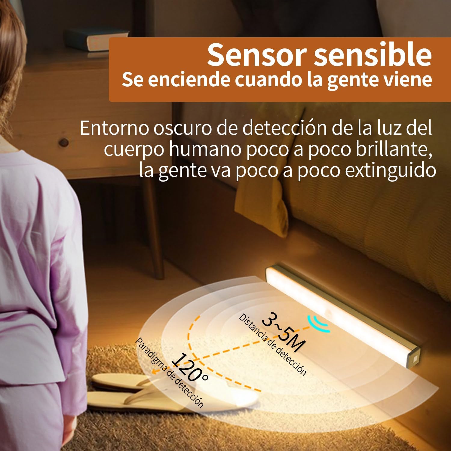 Luz Led con Sensor de Movimiento  Lamparas Recargables Led Portatiles,Lampara para Cocina/Closet/Debajo de Gabinete,Lampara Led Cambio Tricolor,Brillo Ajustable,210mm-28 Cuentas de Lámpara