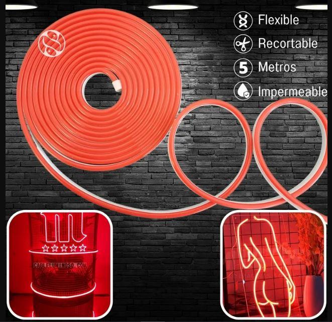 Rollo Led 5 Metros Neon Gel Flexible Recortable 12v DC12V 7,2W/m 120 LEDs/m IP67 para Fuentes y Logotipos