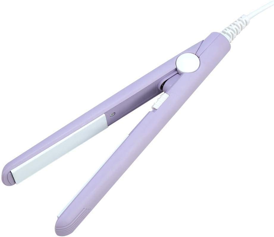 Mini plancha de pelo, rizador de calefacción de hierro plano de turmalina de cerámica portátil 2 en 1 para rizar enderezar flequillo, cabello ondulado cabello corto plancha para cabello(Púrpura)