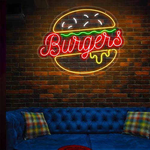 Letrero Neón Hamburguesa Burgers Con Control Acrílico Grueso Color Multicolor