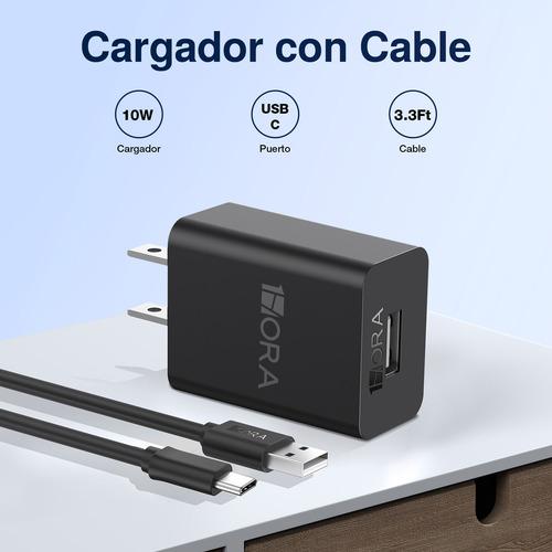 turbo Cargador USB Tipo C 10W Carga Cargadores con 1M Cable USB A Tipo C Negro Compatible con Samsung, Xiaomi, Huawei