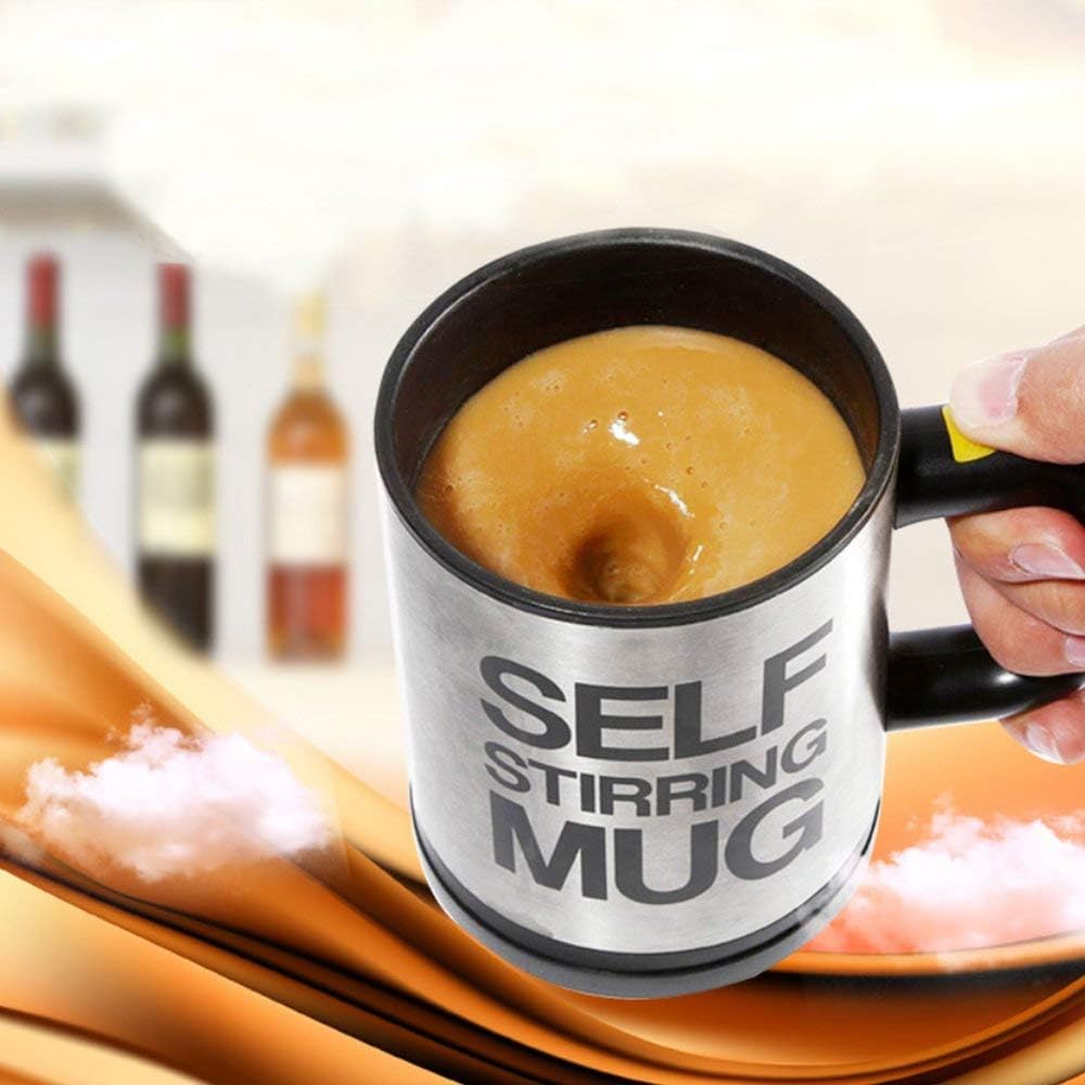 Taza de café de acero inoxidable con agitación automática, tazas mezcladoras eléctricas para mezclar café, leche, jugos y bebidas de plástico, 300 ml (12-16 oz) (negro)