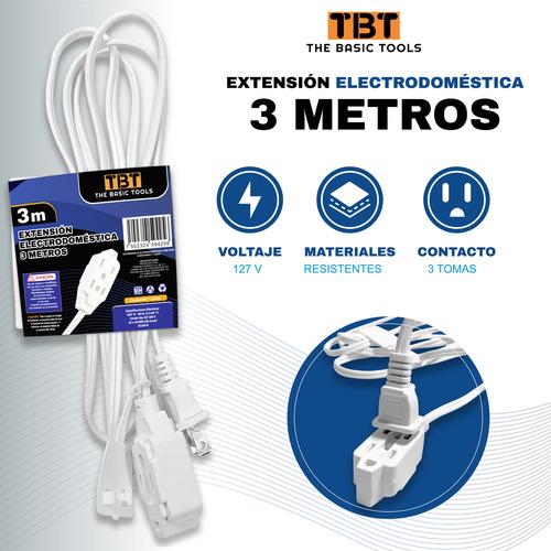 The Basic Tools Extensión Eléctrica Uso Doméstico 3 M Blanca 3 Tomas Resistente para Hogar y Oficina