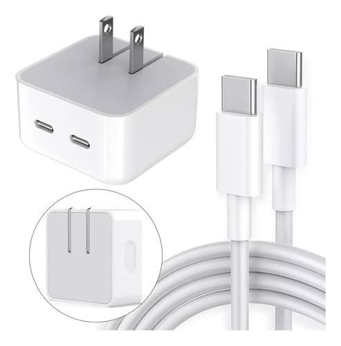 50w 2 combos Cargador Cable Para Iphone 15 Doble Puerto Carga Rápida Blanco