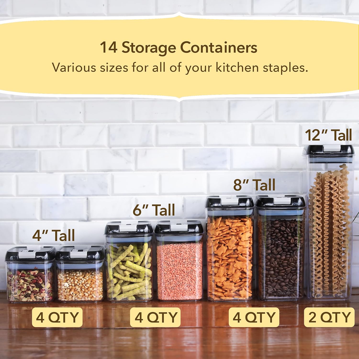 Recipientes herméticos Simply Gourmet para almacenar alimentos, ideal para organizar y almacenar alimentos en la despensa. Juego de 7 piezas + 16 etiquetas de pizarra y marcador gratis. Recipientes herméticos para alimentos, perfectos para almacenar en la