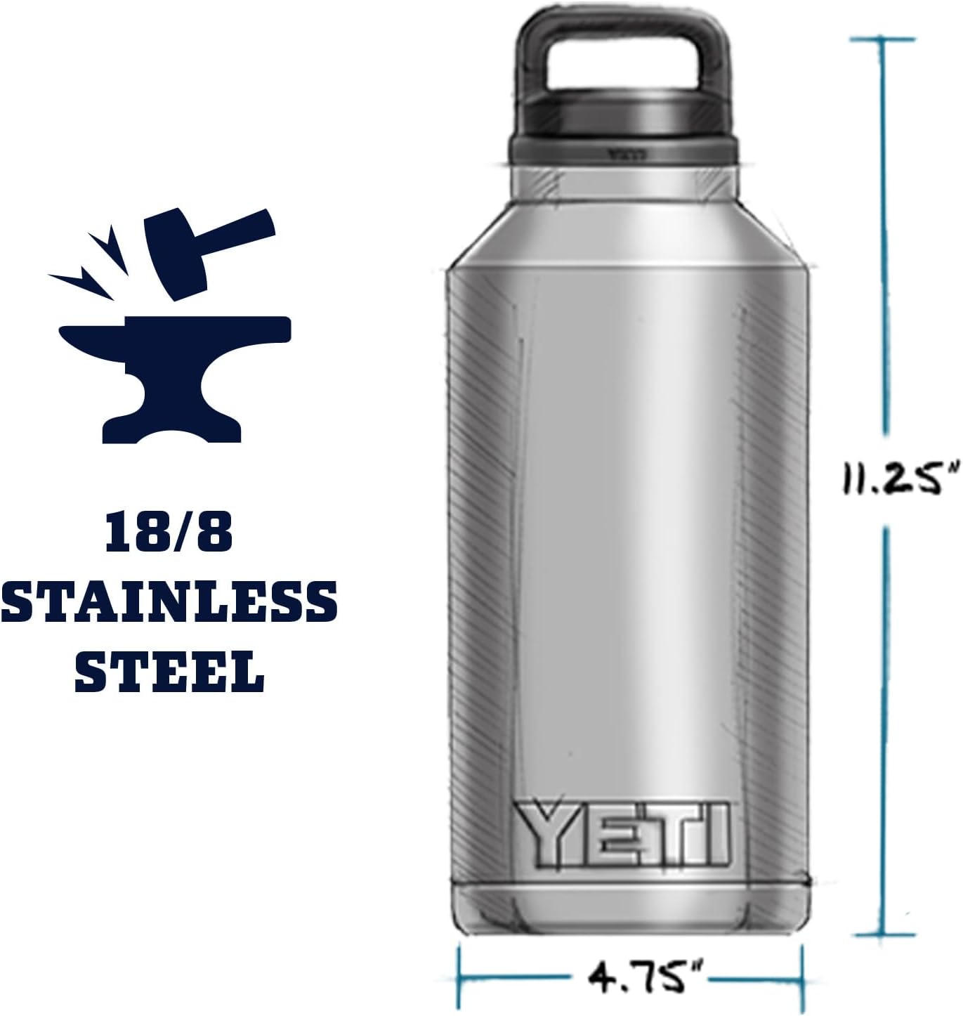 YETI Rambler - Botella de 64 onzas, aislada al aspiradora, a prueba de fugas, acero inoxidable con tapa chug, color negro