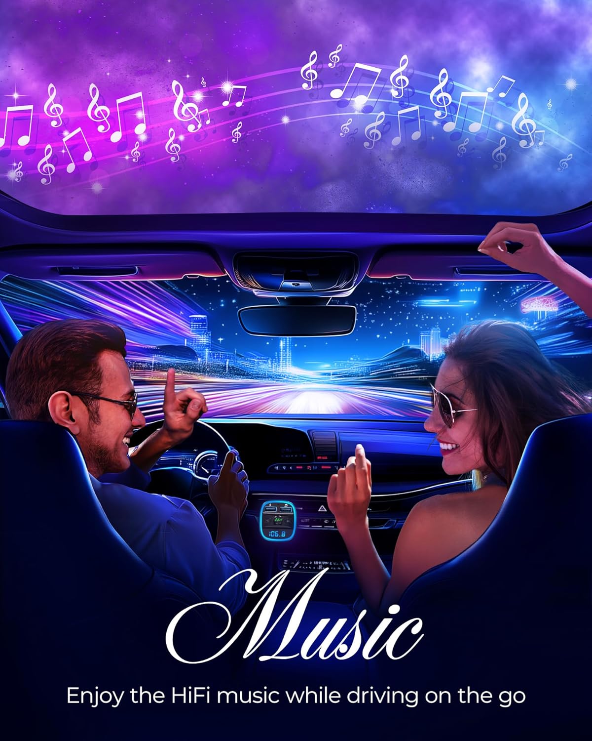 Transmisor FM, Transmisor FM Bluetooth Adaptador de radio inalámbrico Kit de coche con carga USB dual, Receptor de audio Cargador de coche Reproductor de MP3, Compatible con llamadas manos libres, Tarjeta TF y USB Di