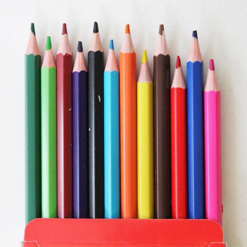 12 Pz Lápices Colores Util Escolares Madera Punta Resistente