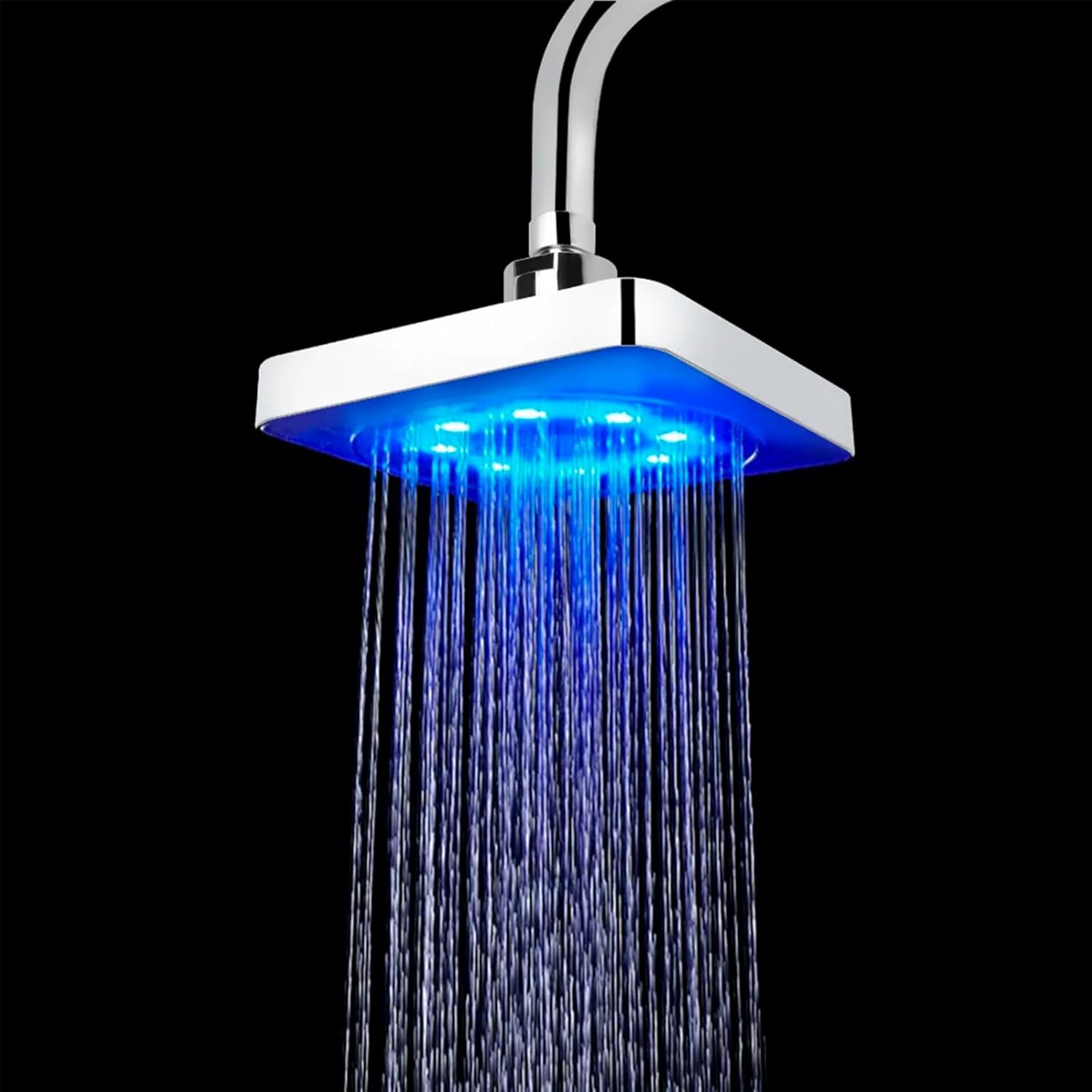 FUUBAMB00 Cabezal de Pulverización de Techo Cuadrado de 6 Pulgadas, Luz LED con Cambio de 7 Colores, Cabezal de Ducha Cromado Brillante, Accesorios de Baño para el Hogar