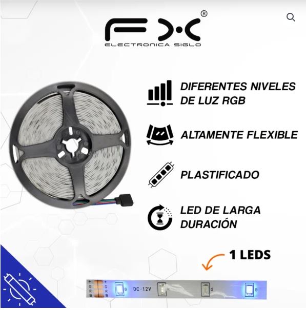 rollo tira led rgb de colores con control remoto 5metros