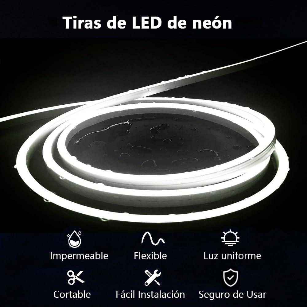 set de 10 rollos rollo neon Luces LED de Neón de La Cuerda, 5M Flexible IP65 Impermeable Tira de Luz de Neón de Silicona, DIY Decoración de Cocina Patio Dormitorio Interior Exterior Fiesta Navidad (Blanco Frío)