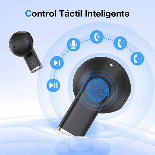 A Audífonos Inalámbricos In-ear con Microfono Bluetooth 5.3, Botones Táctiles, Batería de 5 Horas, Carcasa Transparente, Audio Estéreo, Manos Libres, Negro
