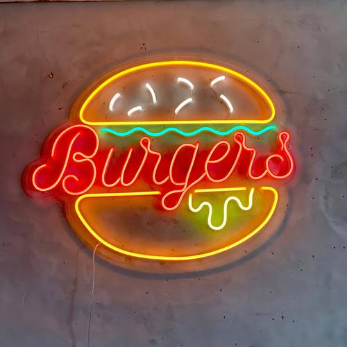 Letrero Neón Hamburguesa Burgers Con Control Acrílico Grueso Color Multicolor