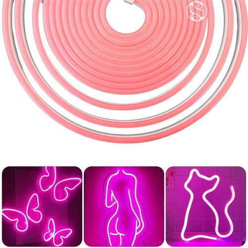 Tira Led Neón Flex Unicolor Decorativa 5 Metros Luz Rosa