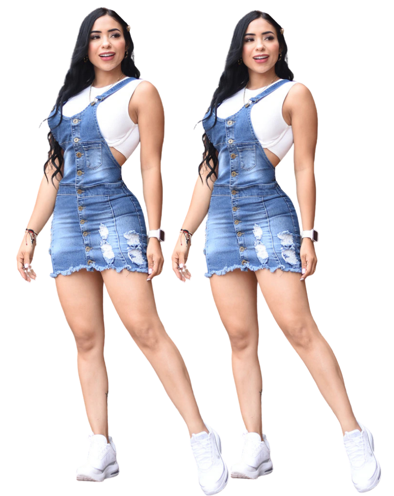 Vestido Overol de Mezclilla  juvenil y adulto  - Jumper con Botones y Diseño Desgastado Casual" mezclilla flexible