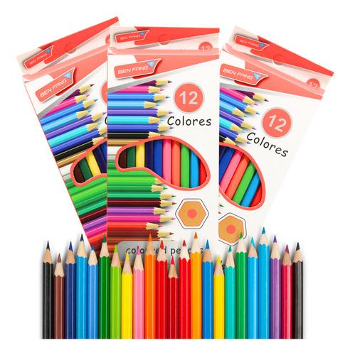 12 Pz Lápices Colores Util Escolares Madera Punta Resistente