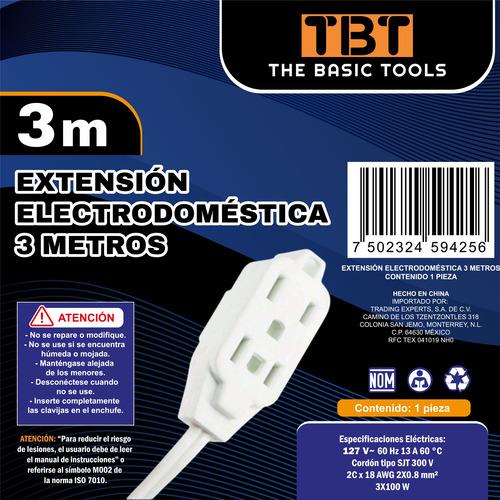 The Basic Tools Extensión Eléctrica Uso Doméstico 3 M Blanca 3 Tomas Resistente para Hogar y Oficina
