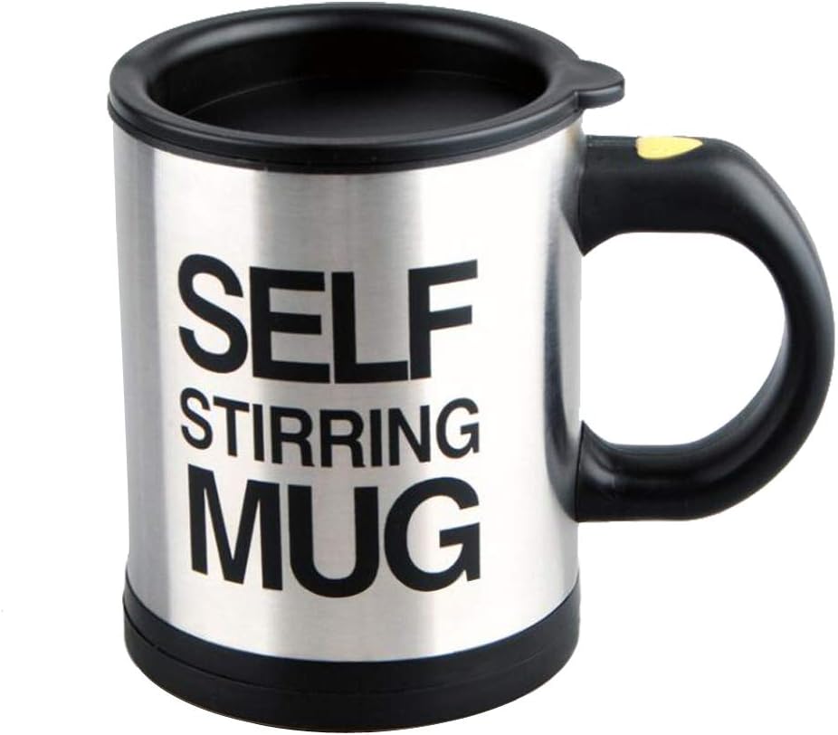 Taza de café de acero inoxidable con agitación automática, tazas mezcladoras eléctricas para mezclar café, leche, jugos y bebidas de plástico, 300 ml (12-16 oz) (negro)