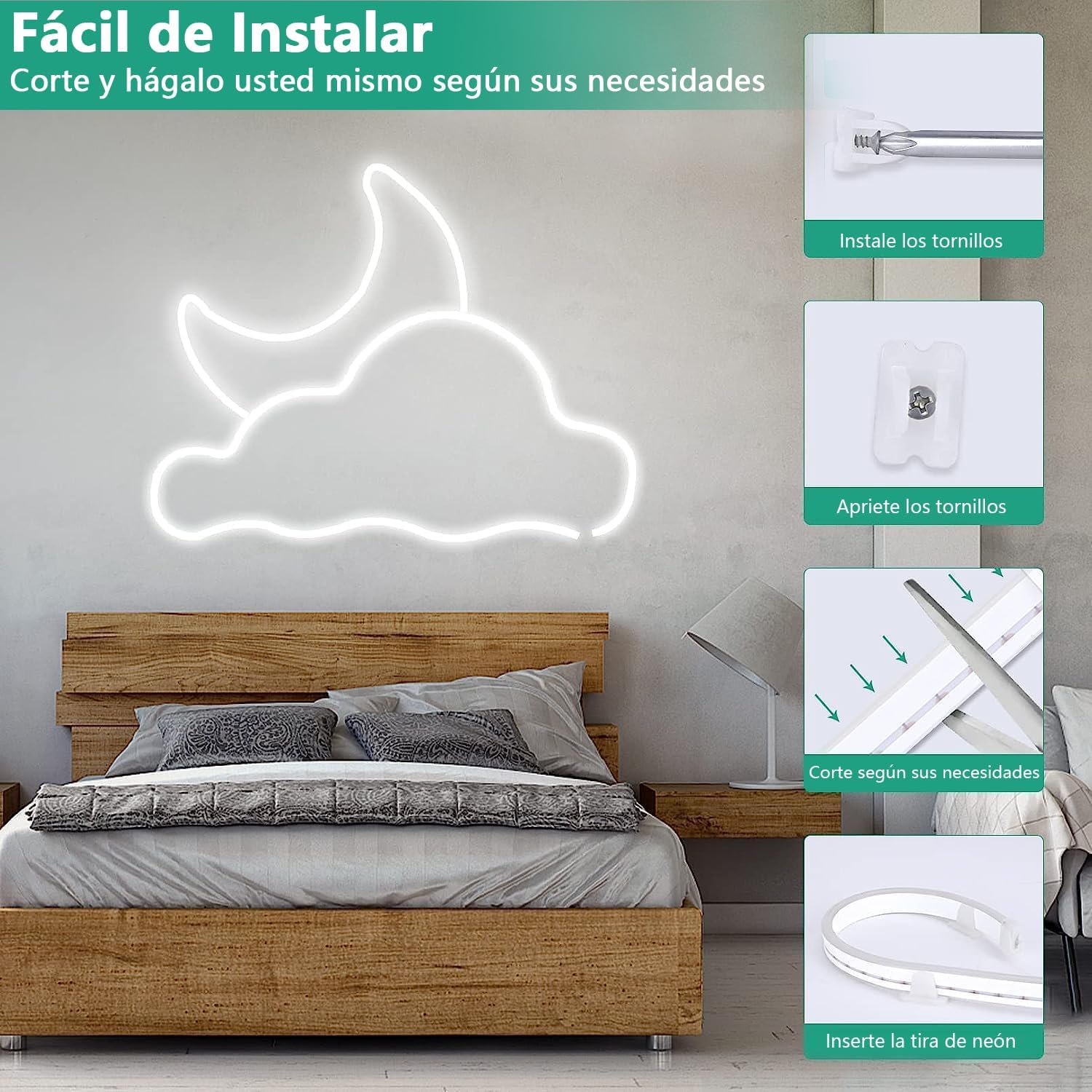 set de 10 rollos rollo neon Luces LED de Neón de La Cuerda, 5M Flexible IP65 Impermeable Tira de Luz de Neón de Silicona, DIY Decoración de Cocina Patio Dormitorio Interior Exterior Fiesta Navidad (Blanco Frío)