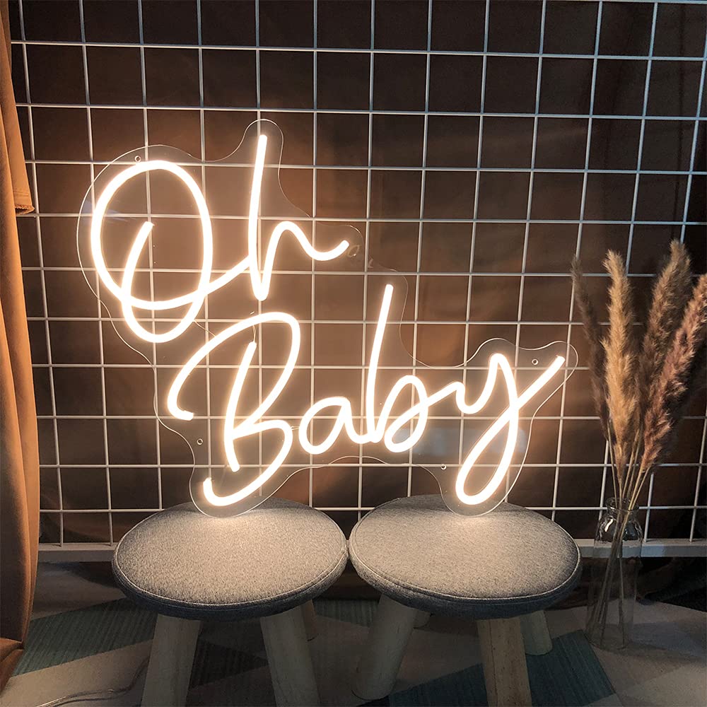 Oh BABY - Letreros de neón para bebé, acrílico transparente con atenuadores, luces iluminadas, letreros para interiores y dormitorios, decoración de la habitación, letrero de neón LED de 22.2 x 20.9 pulgadas, bar, fiesta, boda, niña, sala de estar, oficin