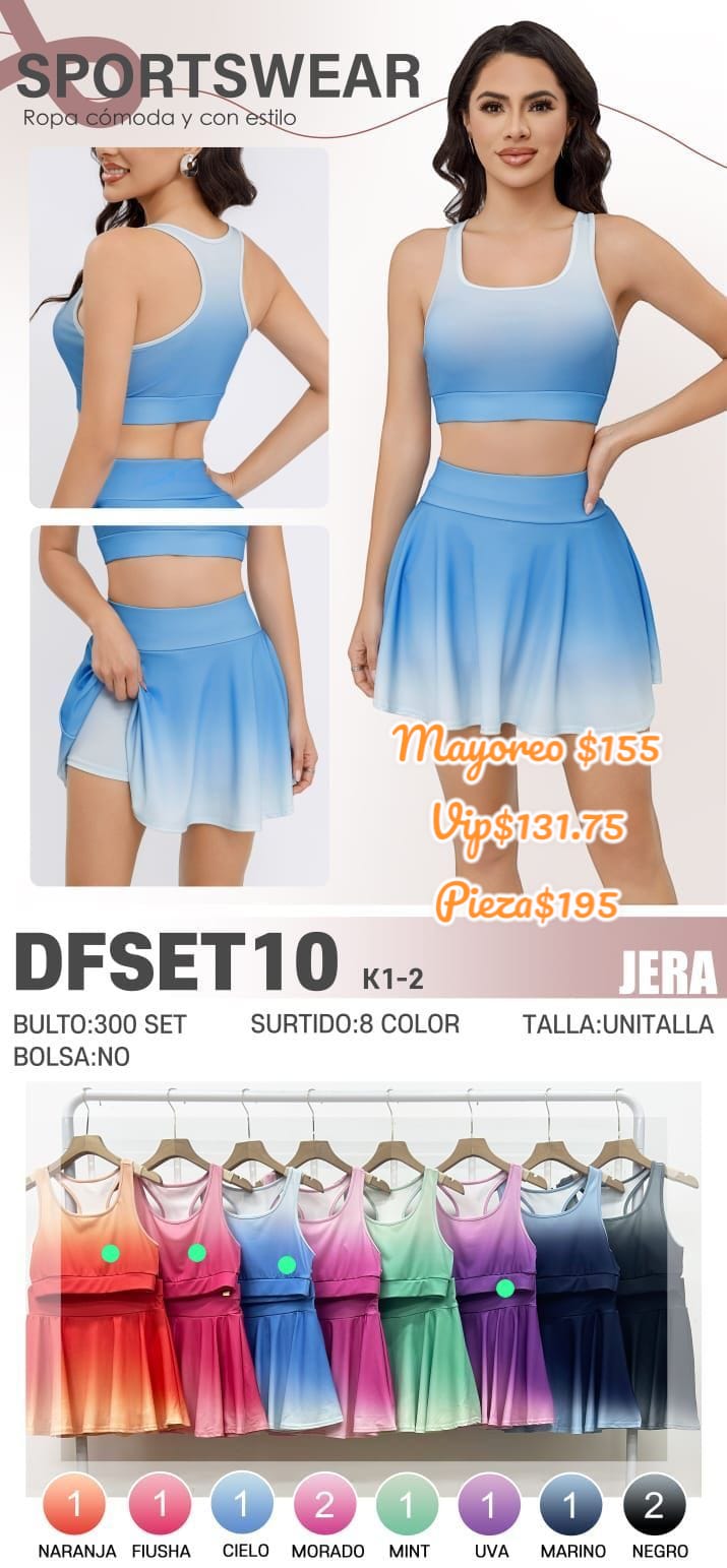 conjunto falda y top para gym dama unitalla