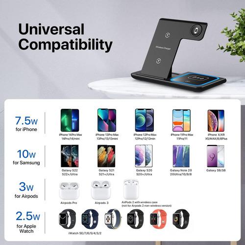 Estacion De Carga Celular Cargador 3en 1 Rápido Plegable 15w