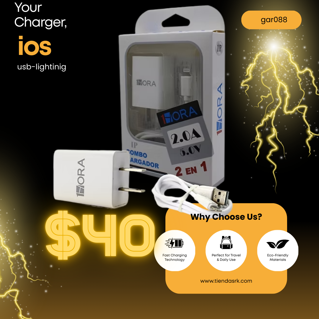 turbo Cargador para iphon 2.0a Lightning 1hora Gar088 Mayoreo Blanco