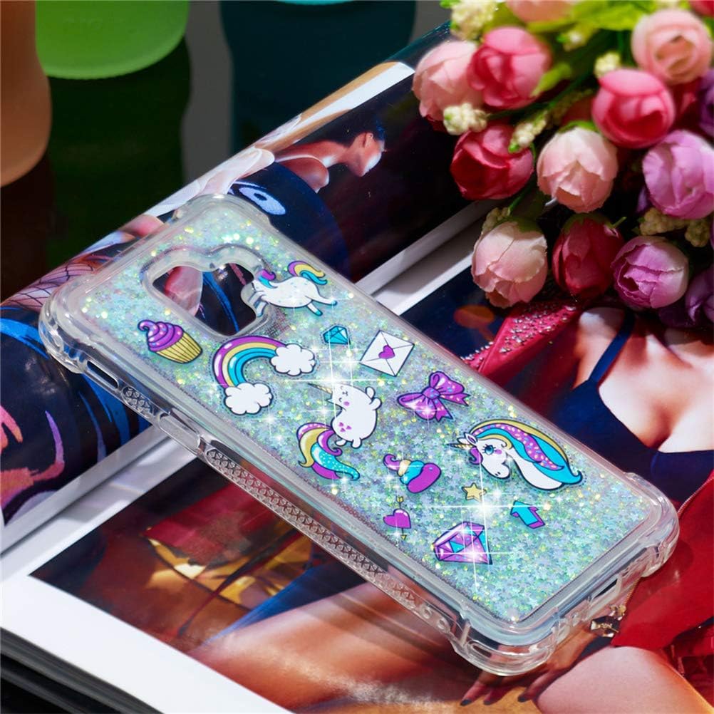 Funda para Samsung Galaxy A6 2018, diseño de unicornio azul con purpurina que fluye arena movediza, transparente, a prueba de golpes, funda protectora delgada para Samsung Galaxy A6 2018, YB unicornio azul
