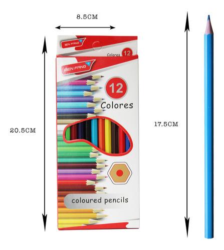 12 Pz Lápices Colores Util Escolares Madera Punta Resistente