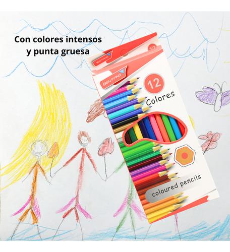 12 Pz Lápices Colores Util Escolares Madera Punta Resistente