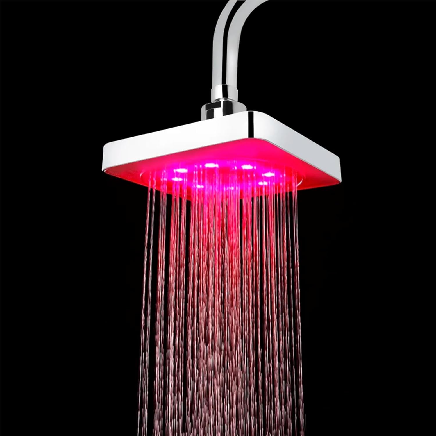 FUUBAMB00 Cabezal de Pulverización de Techo Cuadrado de 6 Pulgadas, Luz LED con Cambio de 7 Colores, Cabezal de Ducha Cromado Brillante, Accesorios de Baño para el Hogar