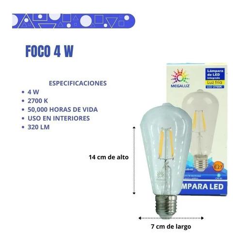 Foco Pera Vintage Led Luz Calida 4w  E27 Edison Transparente Blanco Cálido