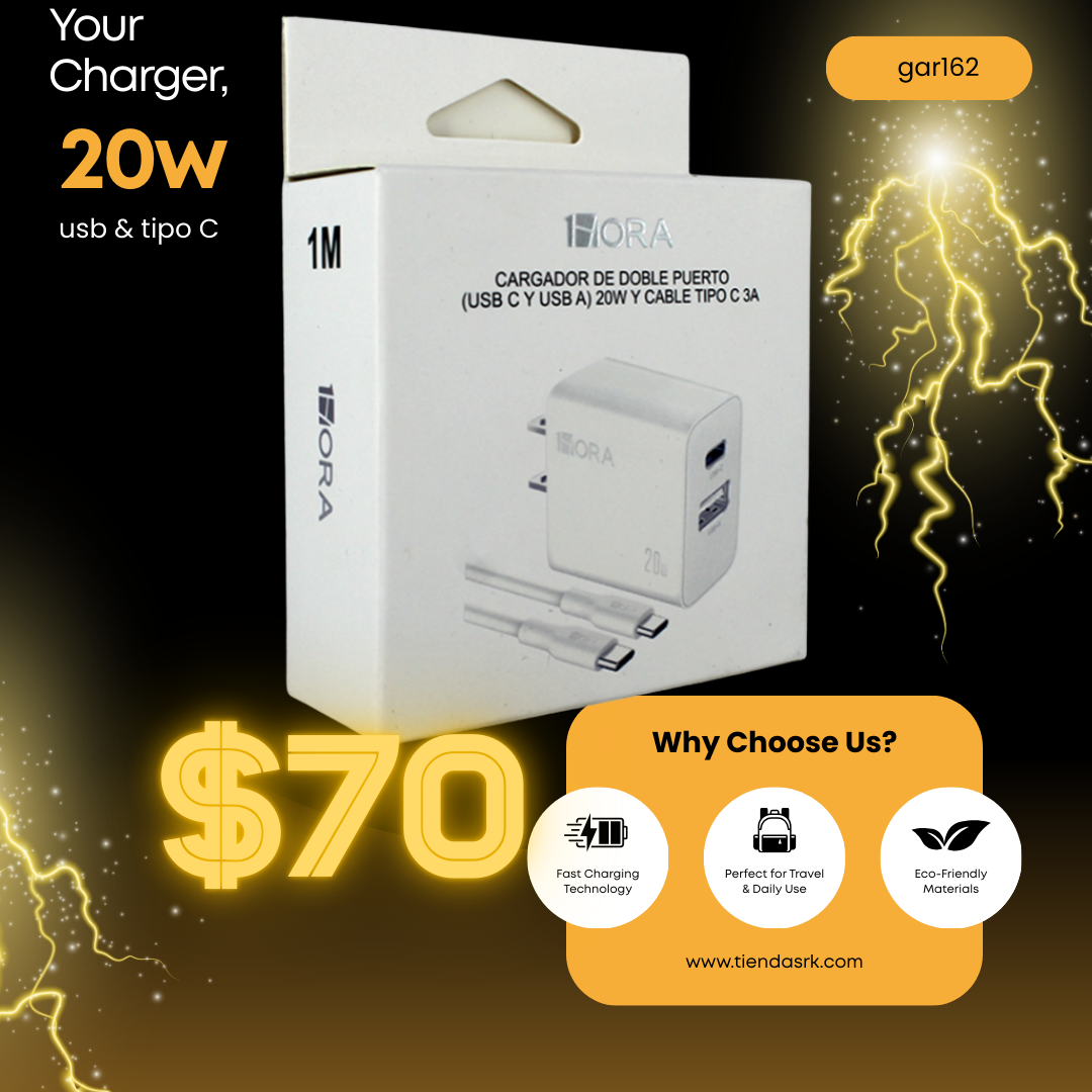 Cargador Tipo C A C 20w 3a 1 Hora Gar162 Mayoreo Blanco