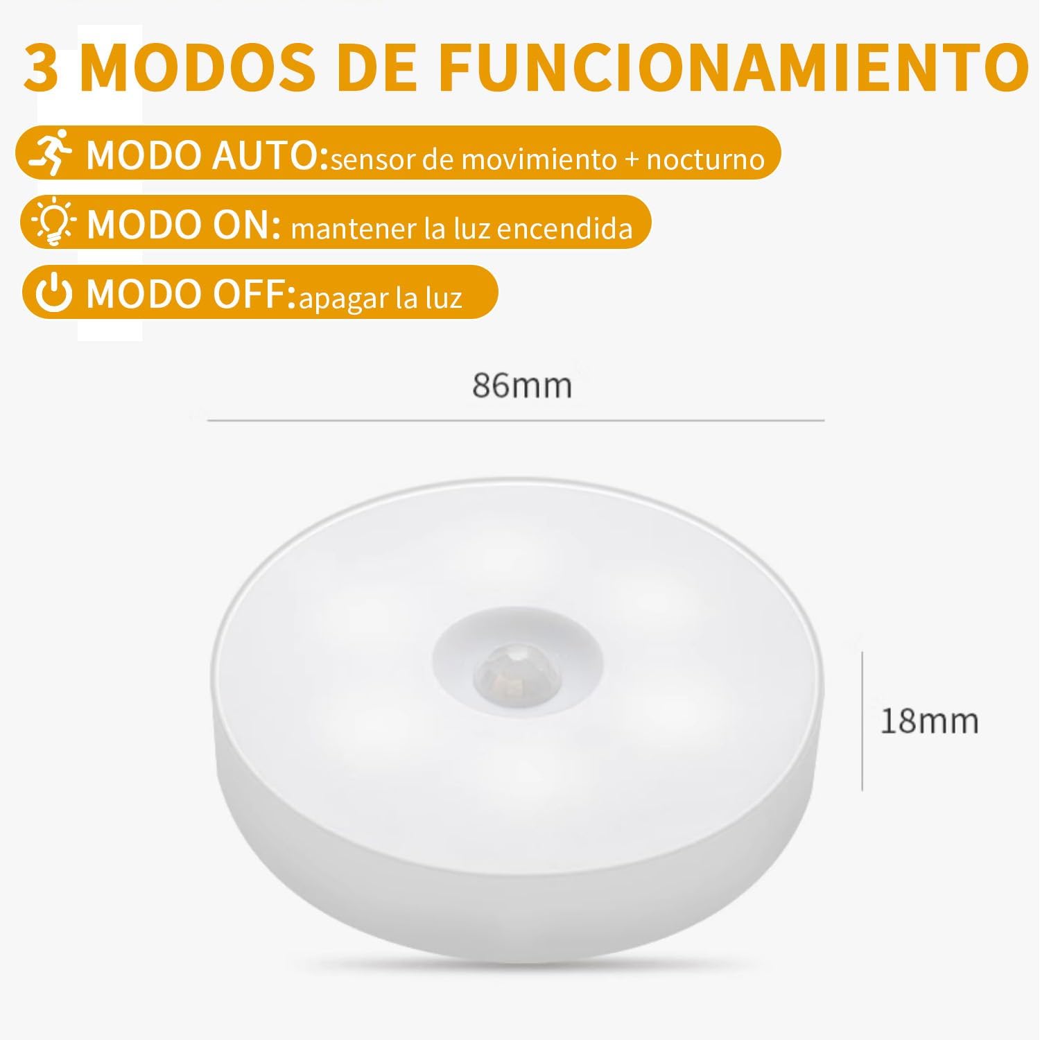 Luz Led con Sensor de Movimiento ,Luces Led para Cocina-Gabinete-Closet-Cuarto,Lamparas Recargables Led Portatiles,Inducción de 5 Metros,Luz Blanca