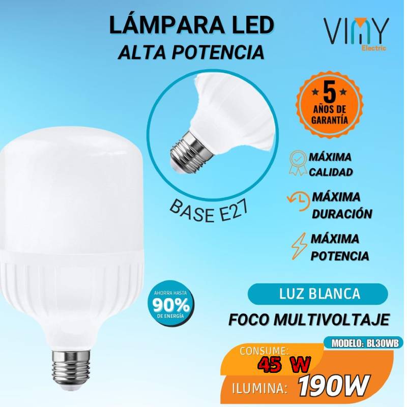 Foco Jumbo Tipo Bala 45w Base E27 Luz Blanca Brillante Ofert Blanco Frío
