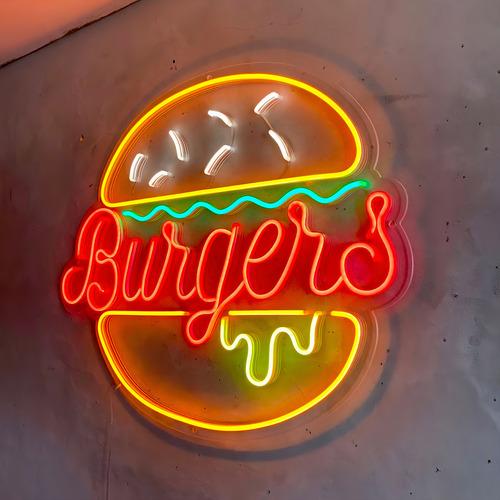Letrero Neón Hamburguesa Burgers Con Control Acrílico Grueso Color Multicolor