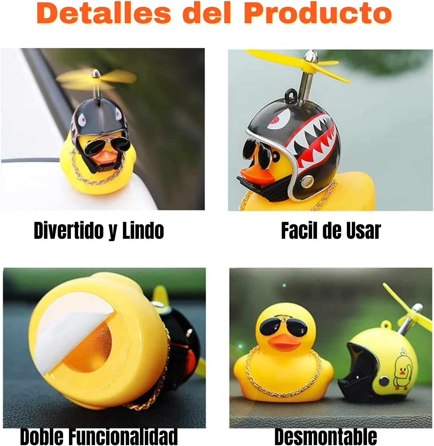 nuevo Patito con Casco para Bicicleta, Motocicleta, Coches y Más; Accesorio de Campana de Pato de Hule con Casco, Hélice, Cadena, Lentes, Luces y Sonido. Divertido, Innovador y Creativo, Accesorio para niños y Adultos, Patito Biker. (Bola 8)