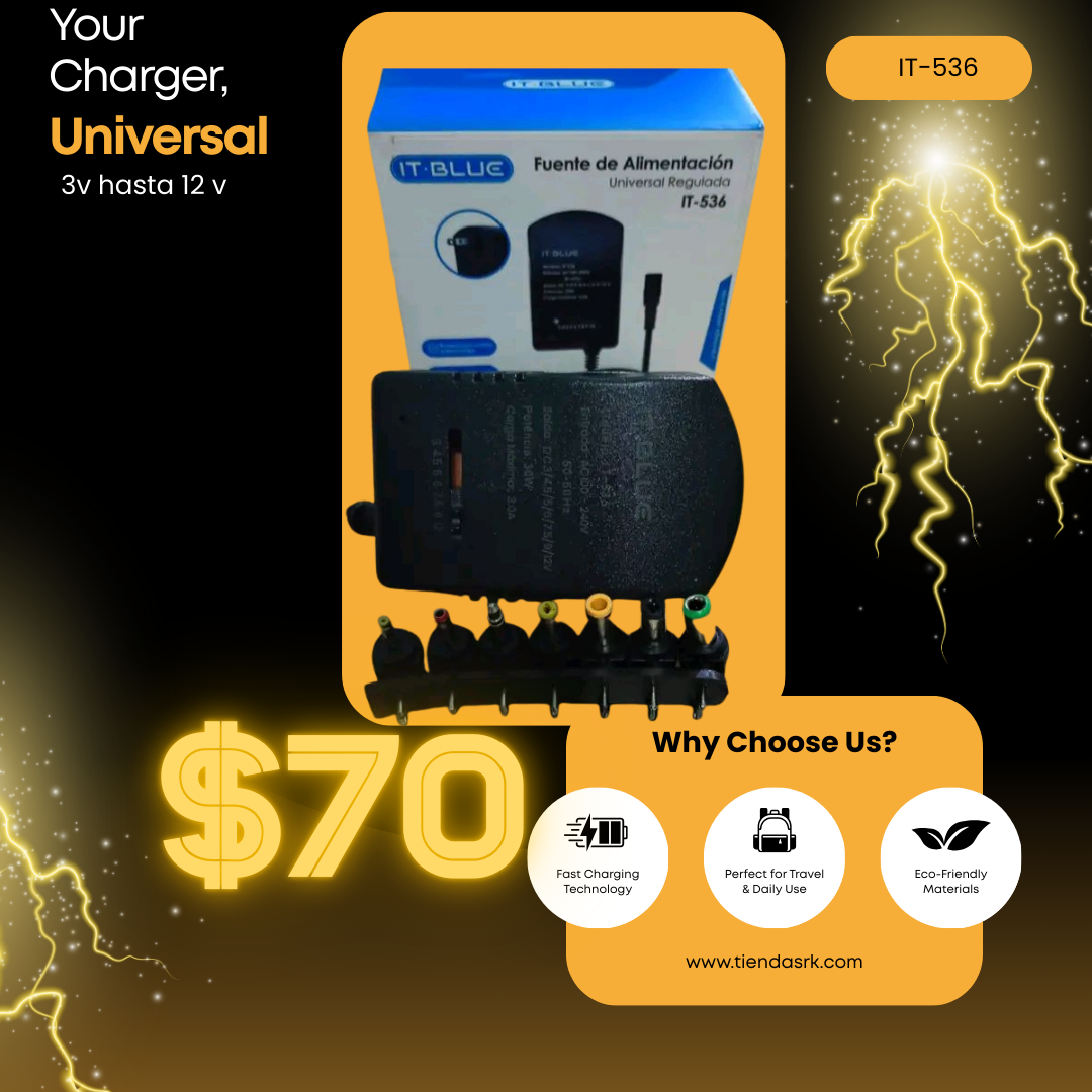 cargador universal it-536 Adaptador Cargador Universal 30w 3v/4.5v/5v/6v/7.5v/9v/12v Negro