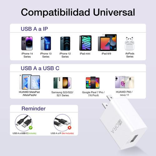 turbo cargador  Combo turbo  Cargador Tipo C Carga Rápida 1hora Color Negro o Blanco 2.0A 5V 10W Compatible con Android y Teléfonos