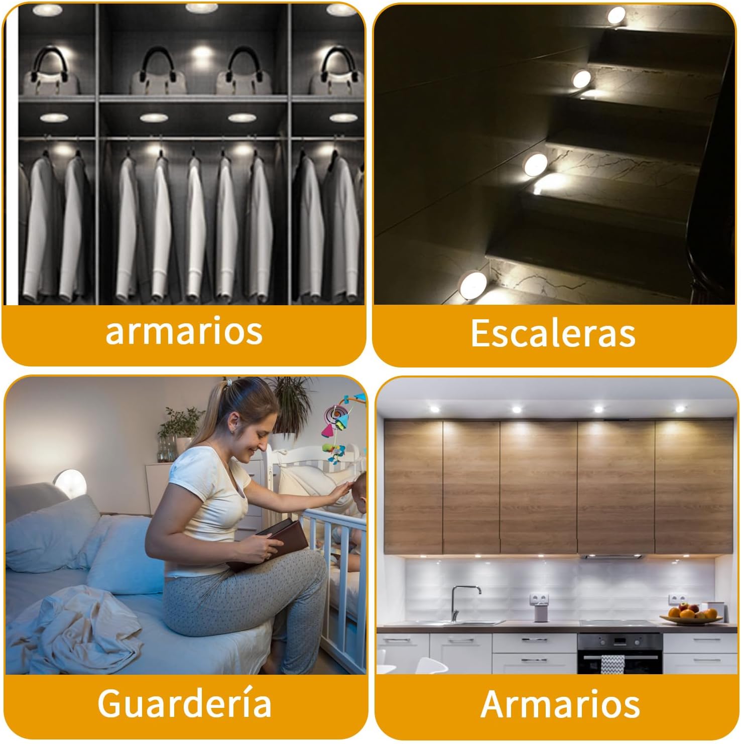 Luz Led con Sensor de Movimiento ,Luces Led para Cocina-Gabinete-Closet-Cuarto,Lamparas Recargables Led Portatiles,Inducción de 5 Metros,Luz Blanca
