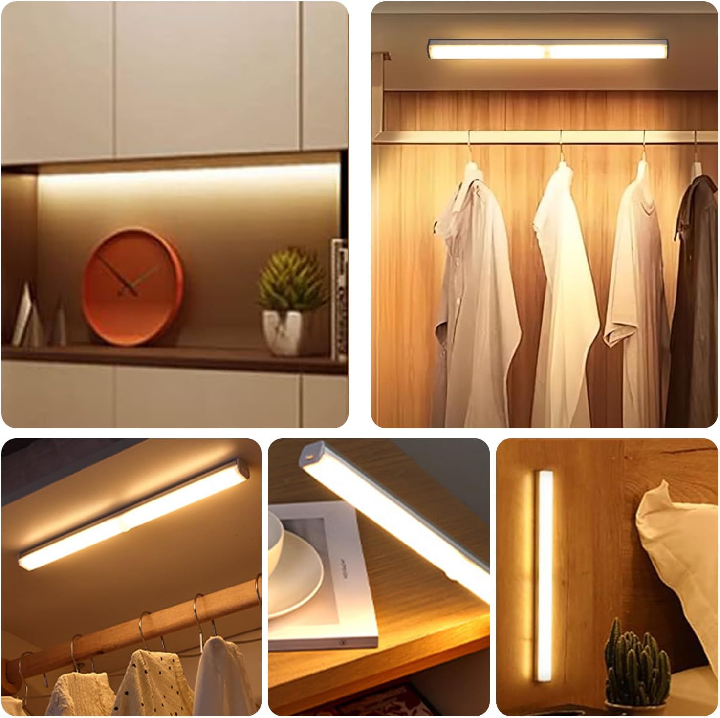Luz Led con Sensor de Movimiento  Lamparas Recargables Led Portatiles,Lampara para Cocina/Closet/Debajo de Gabinete,Lampara Led Cambio Tricolor,Brillo Ajustable,210mm-28 Cuentas de Lámpara
