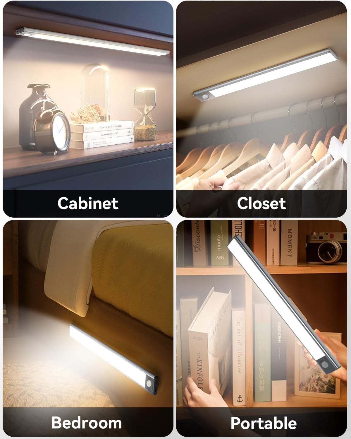 Luz Led con Sensor de Movimiento  Lamparas Recargables Led Portatiles,Lampara para Cocina/Closet/Debajo de Gabinete,Lampara Led Cambio Tricolor,Brillo Ajustable,210mm-28 Cuentas de Lámpara