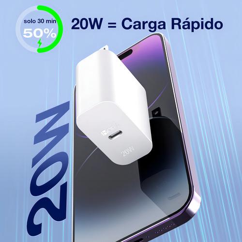 Cargador Tipo C Adaptador Carga Rapida 20w Pd compatible con iPhone X Xr 11 12 13 14 Samsung Huawei 1Hora Gar152