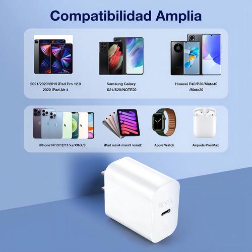 Cargador Tipo C Adaptador Carga Rapida 20w Pd compatible con iPhone X Xr 11 12 13 14 Samsung Huawei 1Hora Gar152