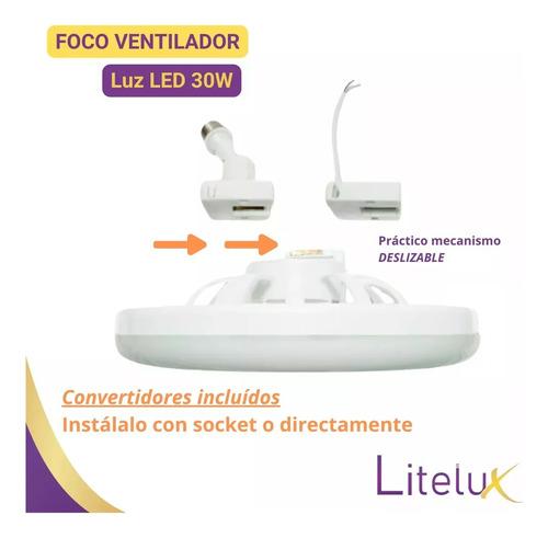Foco Ventilador De Techo Luz Led 30w Para Socket Y Corriente Blanco Cálido