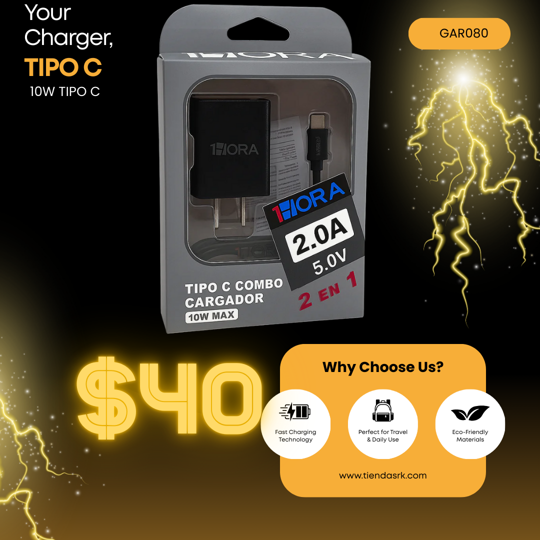 Combo cargador Tipo C de 10W 1Hora GAR080 color blanco