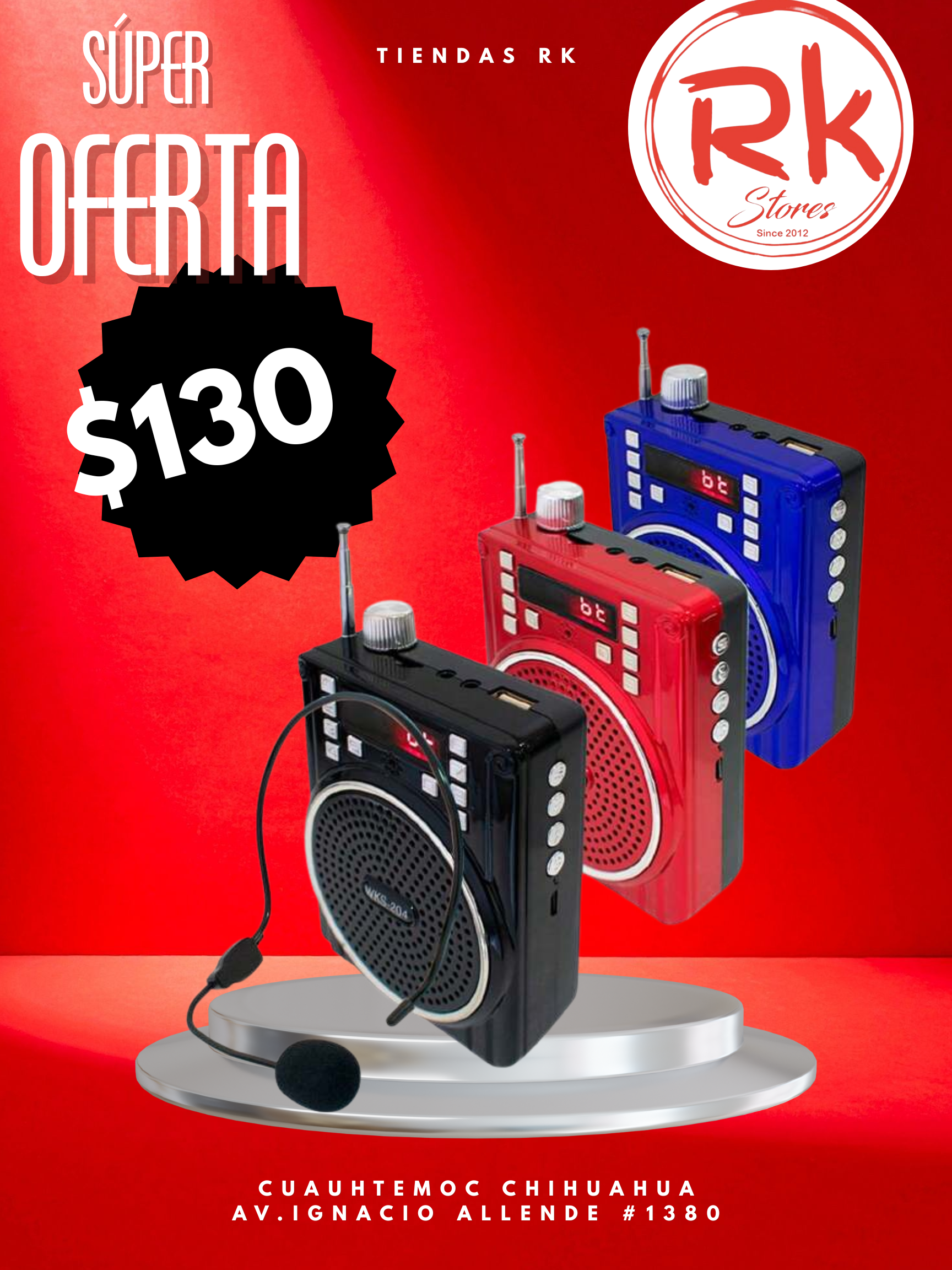 bocina Megáfono bluetooth con antena wks-204 doble pila